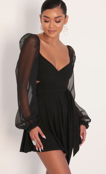 aliah puff chiffon wrap dress