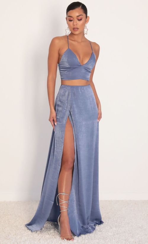 Picture Madeline Satin Maxi Set in Palace Blue. Source: https://media.lucyinthesky.com/data/Jan20_2/500xAUTO/781A0717.JPG