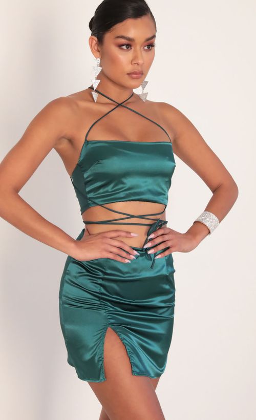 Picture Leslie Satin Slit Set in Hunter Green. Source: https://media.lucyinthesky.com/data/Jan20_2/500xAUTO/781A4018.JPG