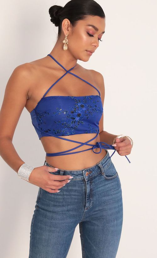 Picture Jana Sequin Lace Top in Royal Blue. Source: https://media.lucyinthesky.com/data/Jan20_2/500xAUTO/781A8835.JPG