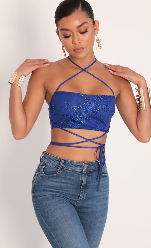 Picture Jana Sequin Lace Top in Royal Blue. Source: https://media.lucyinthesky.com/data/Jan20_2/500xAUTO/781A8841.JPG