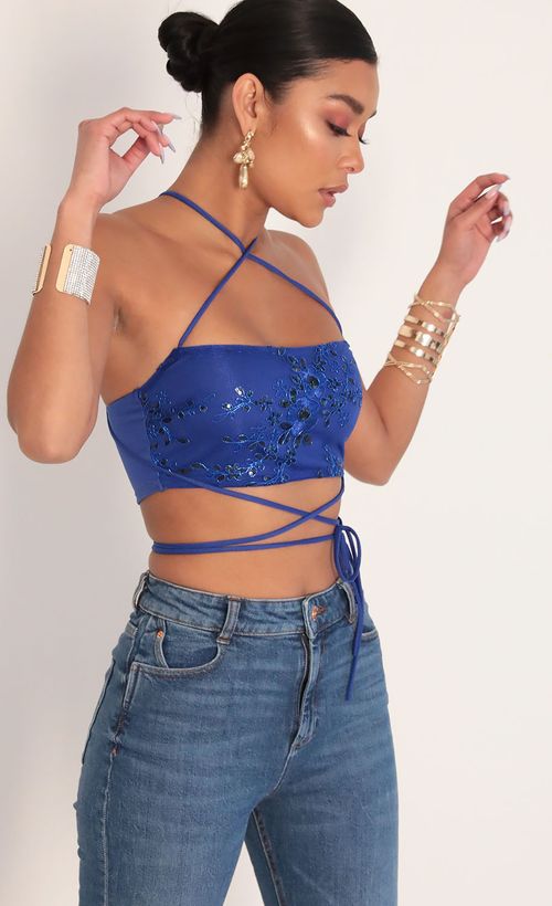 Picture Jana Sequin Lace Top in Royal Blue. Source: https://media.lucyinthesky.com/data/Jan20_2/500xAUTO/781A8853.JPG