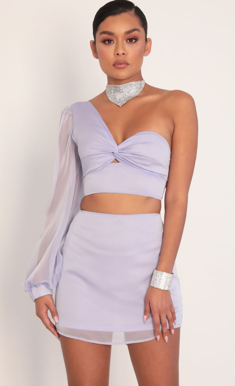 Jasmine Puff Sleeve Chiffon Set in Lavender