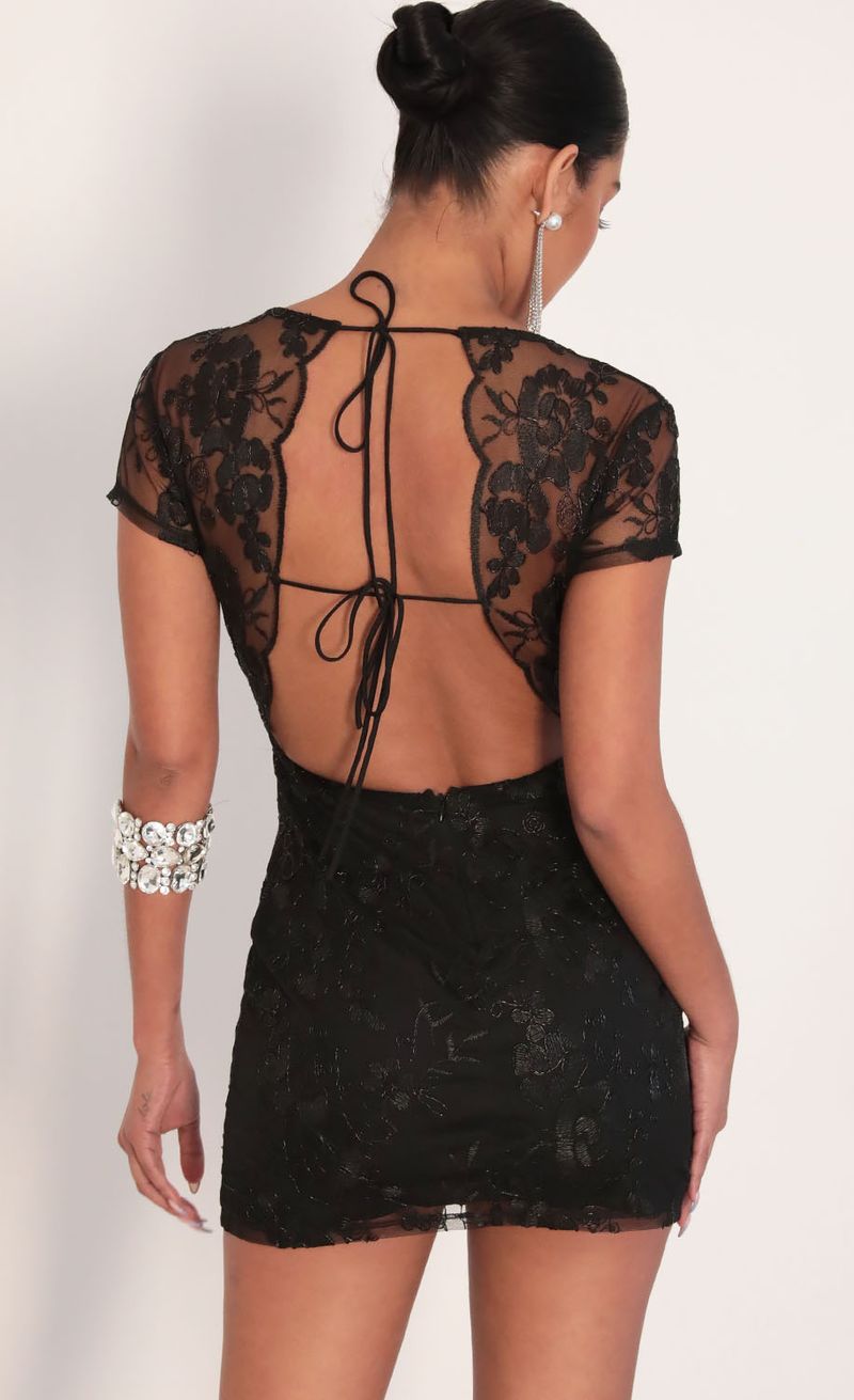 Picture Lani Sequin Plunge Lace Dress in Black. Source: https://media.lucyinthesky.com/data/Jan20_2/800xAUTO/781A2032.JPG