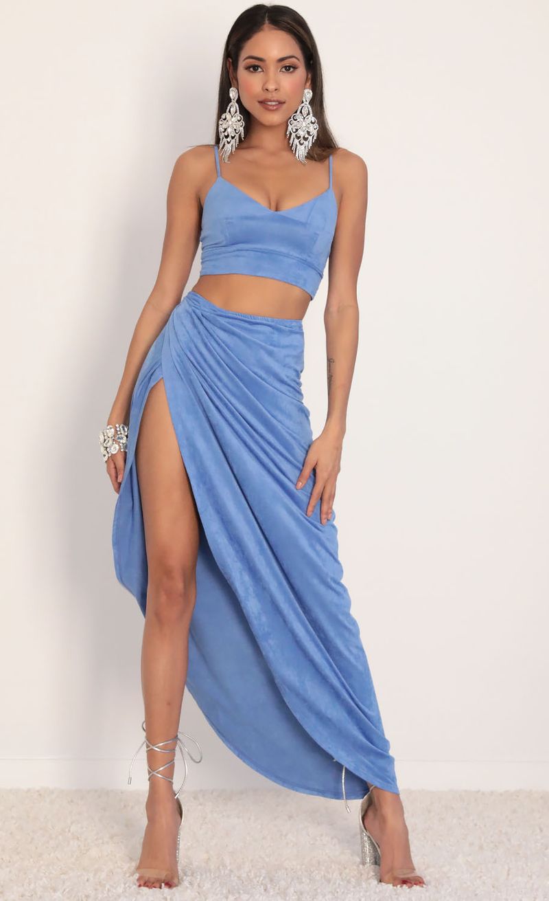 Picture Sicily Suede Luxe Maxi Set in Porcelain Blue. Source: https://media.lucyinthesky.com/data/Jan20_2/800xAUTO/781A3302.JPG