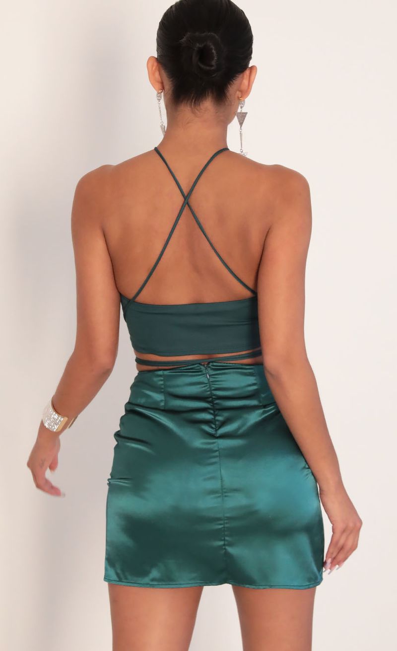 Picture Leslie Satin Slit Set in Hunter Green. Source: https://media.lucyinthesky.com/data/Jan20_2/800xAUTO/781A4061.JPG