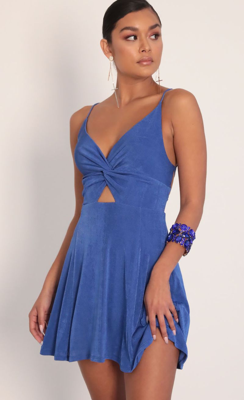 Picture Adalee Front Twist Dress in Royal Blue. Source: https://media.lucyinthesky.com/data/Jan20_2/800xAUTO/781A8089.JPG