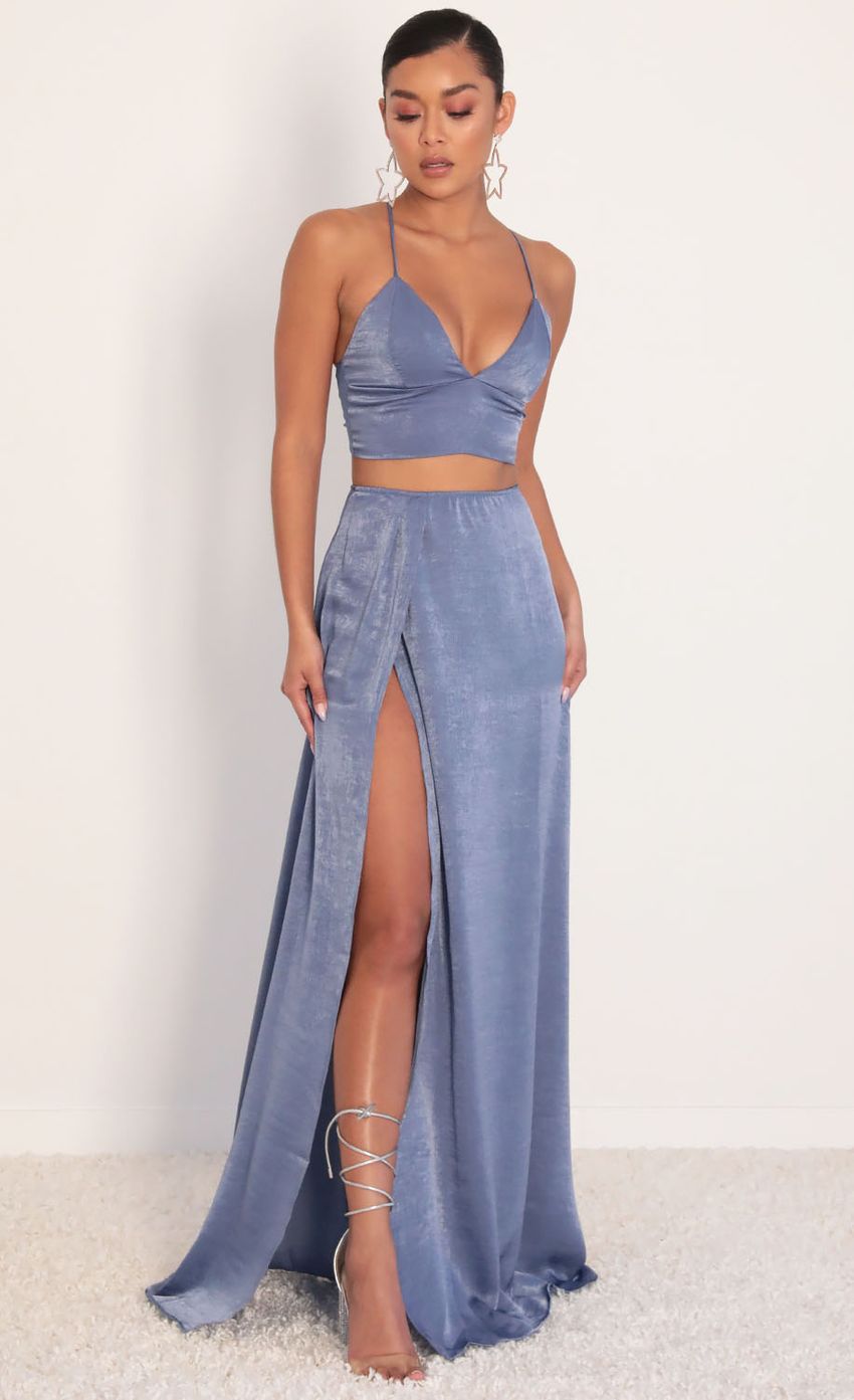 Picture Madeline Satin Maxi Set in Palace Blue. Source: https://media.lucyinthesky.com/data/Jan20_2/850xAUTO/781A0717.JPG