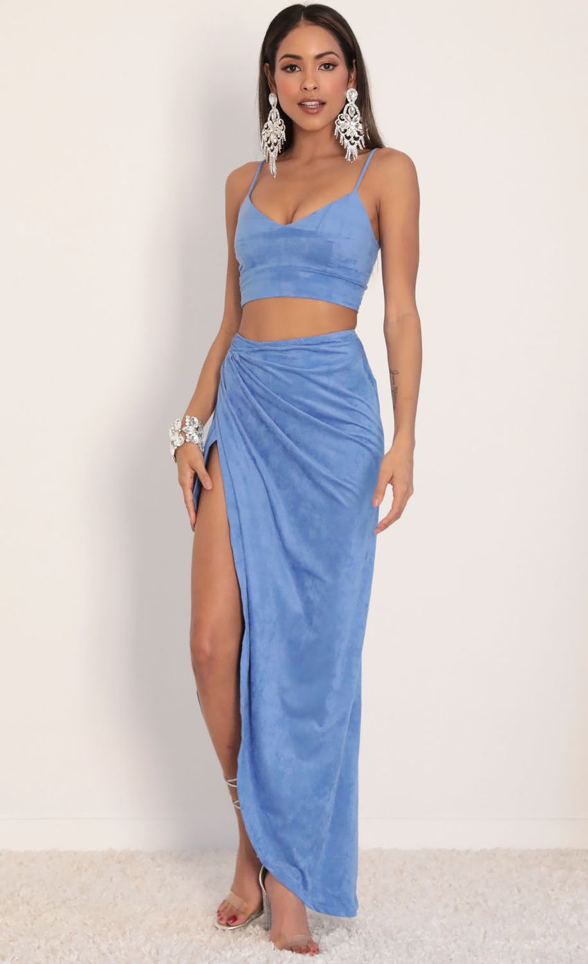 Picture Sicily Suede Luxe Maxi Set in Porcelain Blue. Source: https://media.lucyinthesky.com/data/Jan20_2/850xAUTO/781A3259.JPG