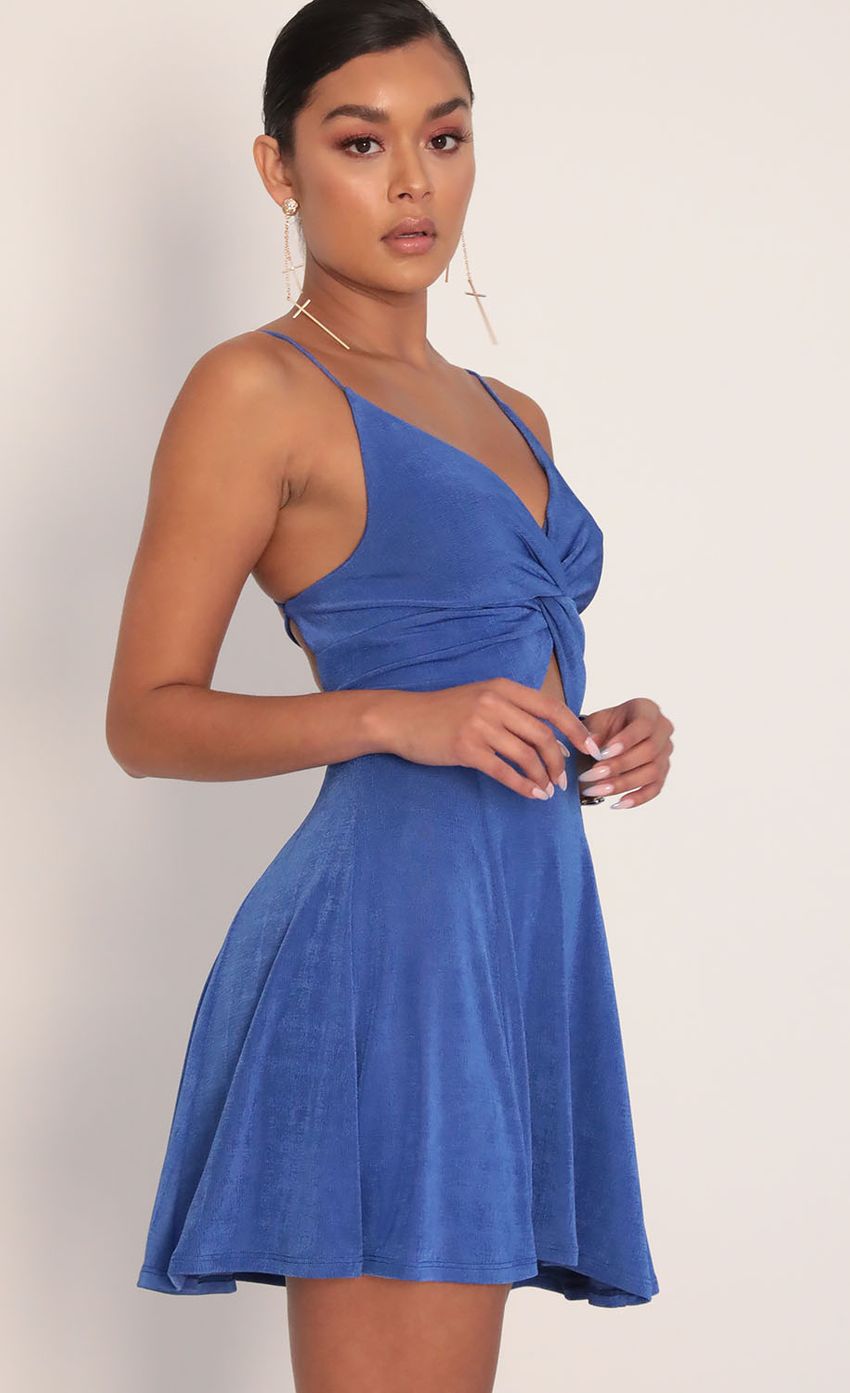 Picture Adalee Front Twist Dress in Royal Blue. Source: https://media.lucyinthesky.com/data/Jan20_2/850xAUTO/781A8108.JPG