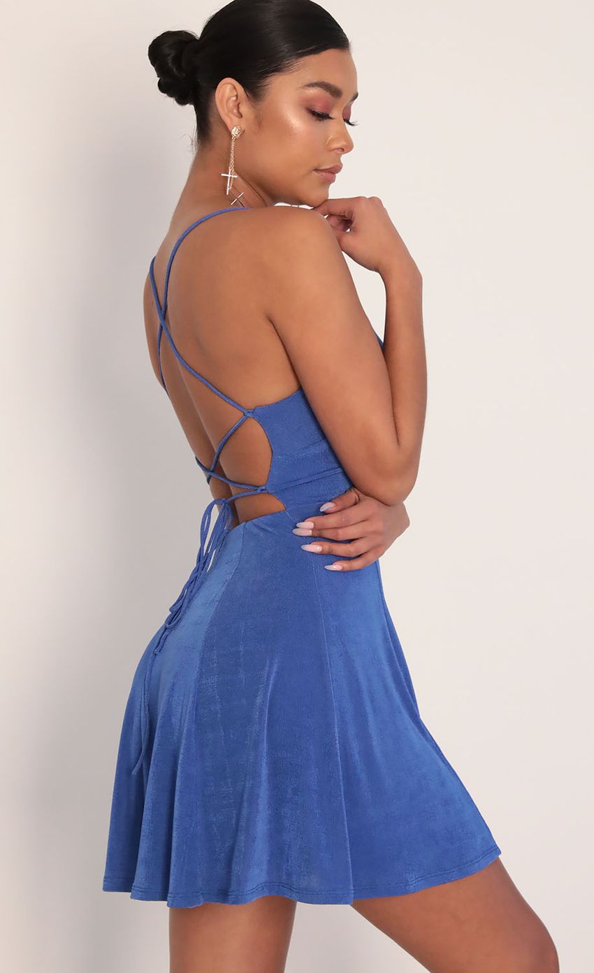Picture Adalee Front Twist Dress in Royal Blue. Source: https://media.lucyinthesky.com/data/Jan20_2/850xAUTO/781A8117.JPG