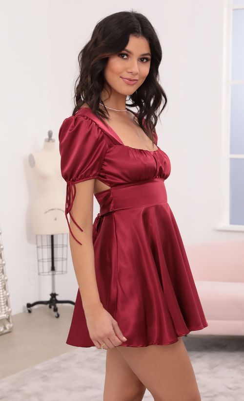 Picture Gracie Dress in Burgundy Satin. Source: https://media.lucyinthesky.com/data/Jan21_1/500xAUTO/1V9A6490.JPG