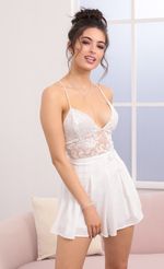 Picture Giovanna Lace Romper in White. Source: https://media.lucyinthesky.com/data/Jan21_2/150xAUTO/1V9A0421.JPG