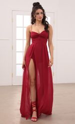 Picture Taylor Front Twist Chiffon Maxi Dress in Burgundy. Source: https://media.lucyinthesky.com/data/Jan21_2/150xAUTO/1V9A7965.JPG