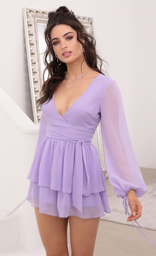 Picture Sunday Best Ruffled Romper in Lilac Chiffon. Source: https://media.lucyinthesky.com/data/Jan21_2/500xAUTO/1V9A6208.JPG