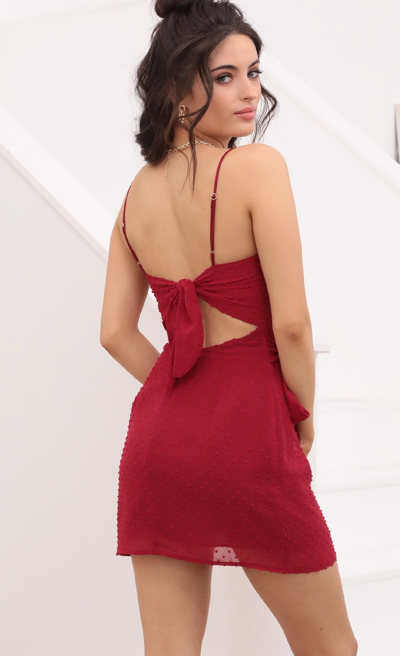 Picture Double Tie Dotted Wrap Dress In Burgundy. Source: https://media.lucyinthesky.com/data/Jan21_2/800xAUTO/1V9A7750.JPG