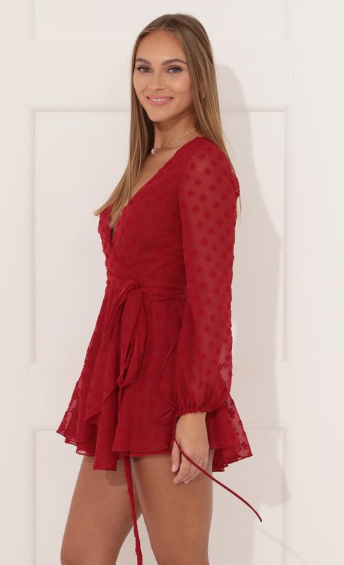 Picture Lexi Ruffle Wrap Dress in Red. Source: https://media.lucyinthesky.com/data/Jan22_1/500xAUTO/1V9A2444.JPG