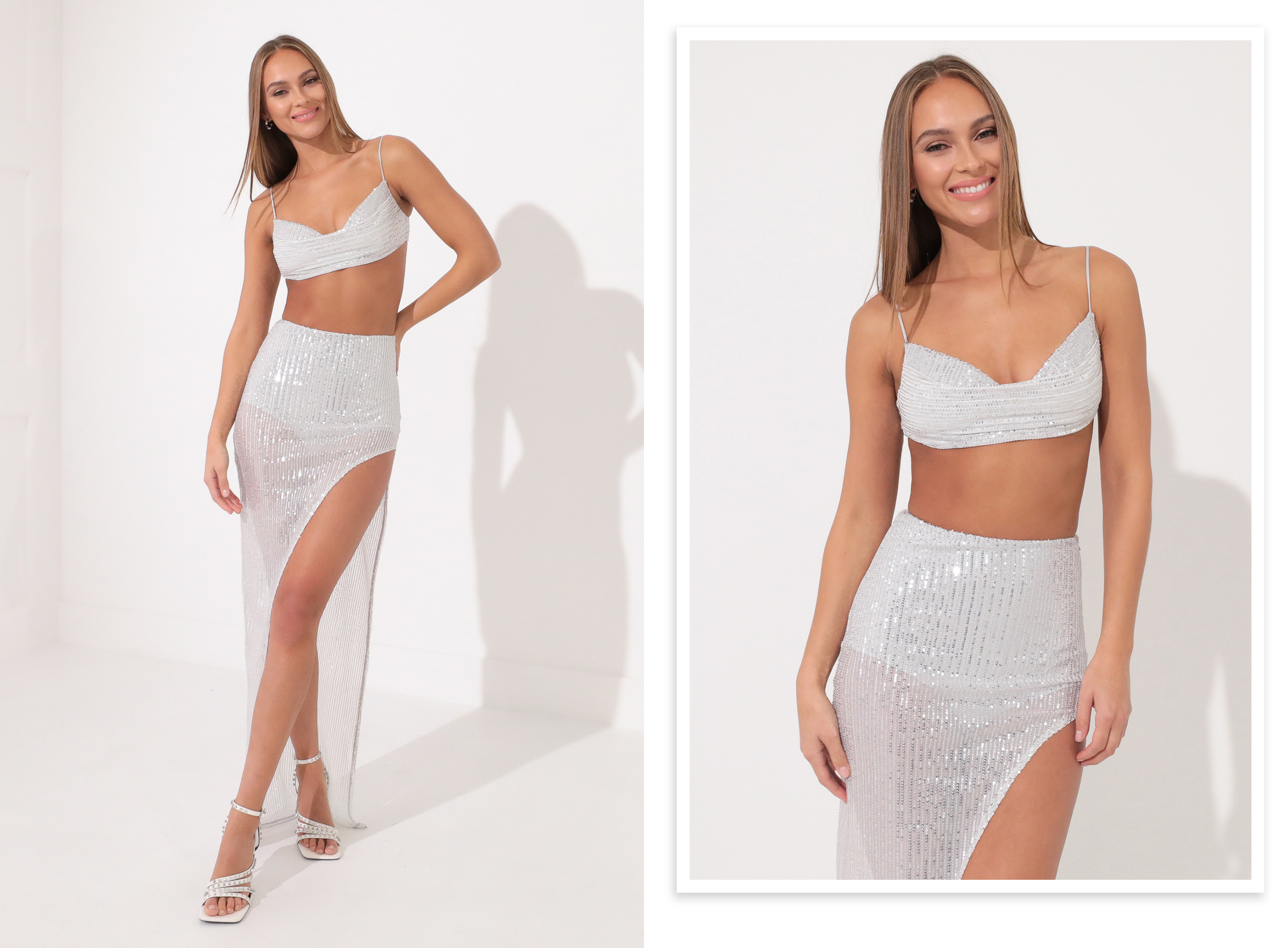 Rylie Two Piece Set in Silver Sequin