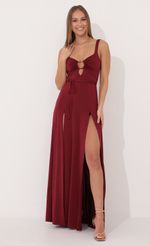 Picture Jesse Front Tie Maxi Dress in Red. Source: https://media.lucyinthesky.com/data/Jan22_2/150xAUTO/1V9A8304.JPG