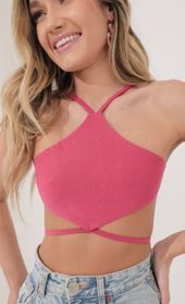 Picture thumb Nae Halter Crop Top in Pink Shimmer. Source: https://media.lucyinthesky.com/data/Jan22_2/170xAUTO/1J7A3848-2.JPG