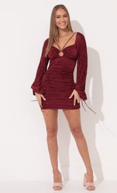 Picture thumb Stevie Pleated Long Sleeve Dress in Ruby. Source: https://media.lucyinthesky.com/data/Jan22_2/170xAUTO/1V9A1128.JPG