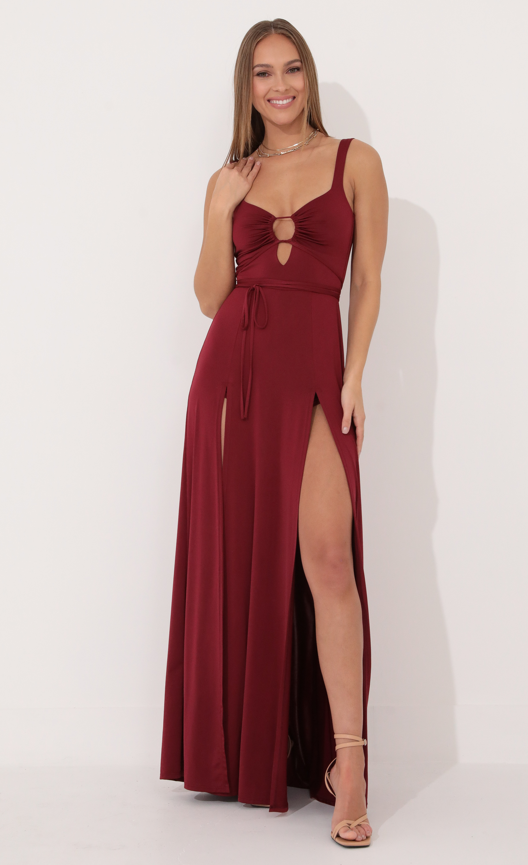 Jesse Front Tie Maxi Dress in Red