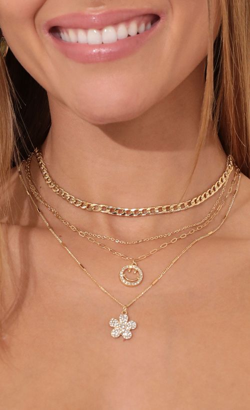 Picture Be Happy Necklace Set in Gold. Source: https://media.lucyinthesky.com/data/Jan22_2/500xAUTO/1V9A30471.JPG