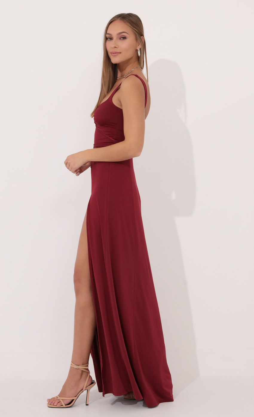 Picture Jesse Front Tie Maxi Dress in Red. Source: https://media.lucyinthesky.com/data/Jan22_2/850xAUTO/1V9A8376.JPG