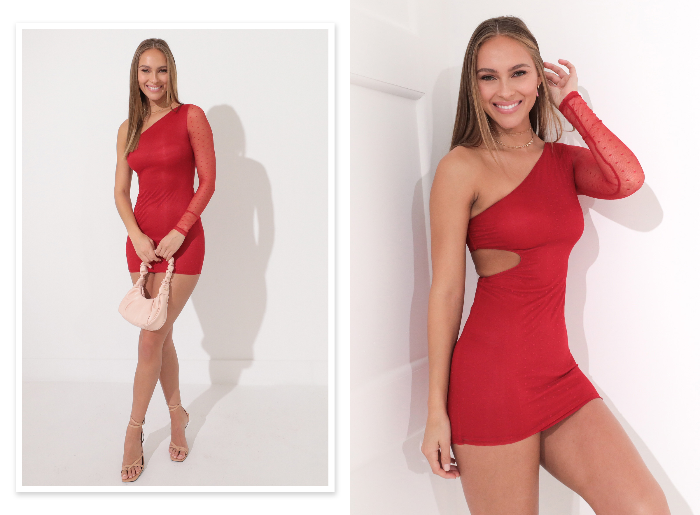 Addison One Shoulder Cut Out Dress in Red