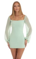 Picture Shantelle Dotted Long Sleeve Dress in Soft Green. Source: https://media.lucyinthesky.com/data/Jan23/150xAUTO/452d2a47-82b0-4333-91e1-46e32278d9d7.jpg