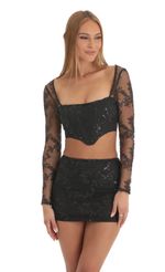 Picture Bae Sequin Two Piece Skirt Set in Black. Source: https://media.lucyinthesky.com/data/Jan23/150xAUTO/6bb10f63-87b1-4e86-9719-31faa5314251.jpg