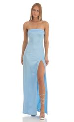 Picture Nicholya Satin Pleated Strapless Maxi Dress in Baby Blue. Source: https://media.lucyinthesky.com/data/Jan23/150xAUTO/73f2d6f3-c3f2-4442-9819-fa63a9a18c94.jpg