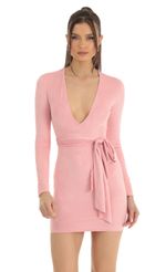 Picture Noah Suede V-Neck Dress in Pink. Source: https://media.lucyinthesky.com/data/Jan23/150xAUTO/74b17641-a5eb-427f-bd1c-0a8c1d0bd17f.jpg