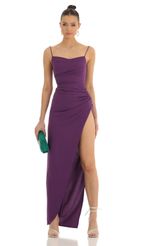 Picture Lipa Draped Crepe Maxi Dress in Purple. Source: https://media.lucyinthesky.com/data/Jan23/150xAUTO/842f0fc3-7970-4d7f-bec8-f652abe0a524.jpg