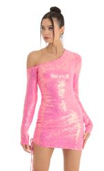 Picture Corin Sequin One Shoulder Dress in Pink. Source: https://media.lucyinthesky.com/data/Jan23/150xAUTO/90e1fb00-a900-4bde-b6df-5eb7824c0805.jpg
