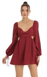 Picture Krista Long Sleeve Fit and Flare Dress in Red Floral Satin. Source: https://media.lucyinthesky.com/data/Jan23/150xAUTO/a87fca0a-b337-4283-9b06-6407acec47bd.jpg