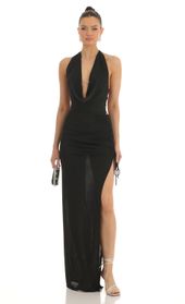 Picture thumb Sherri Ruched Plunge Maxi Dress in Black. Source: https://media.lucyinthesky.com/data/Jan23/170xAUTO/0407a71b-68db-4674-9d2d-872ebe65a49f.jpg