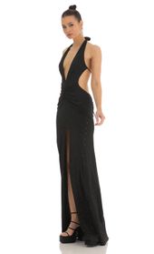 Picture thumb Nubia Shimmer Front Slit Open Back Maxi Dress in Black. Source: https://media.lucyinthesky.com/data/Jan23/170xAUTO/202a56f2-84c1-436b-a229-1fcdad307f21.jpg