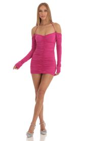 Picture thumb Zorana Cold Shoulder Ruched Dress in Hot Pink. Source: https://media.lucyinthesky.com/data/Jan23/170xAUTO/2f5022e1-3bff-4410-9519-116d619a7f10.jpg