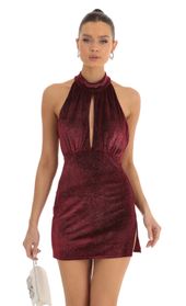 Picture thumb Zadie Velvet Glitter Mock Neck Halter Dress in Red. Source: https://media.lucyinthesky.com/data/Jan23/170xAUTO/3dbe05b5-1db0-476d-8e52-85c9a370c76c.jpg