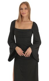 Picture thumb Jazlyn Glitter Flare Sleeve Midi Dress in Black. Source: https://media.lucyinthesky.com/data/Jan23/170xAUTO/460a0ceb-a572-41fb-b993-ab9918282f21.jpg