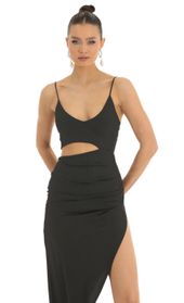 Picture thumb Ella Glitter Cutout High Slit Maxi Dress in Black. Source: https://media.lucyinthesky.com/data/Jan23/170xAUTO/5f297d23-6d33-4f3a-bbf7-9d26a47a0ced.jpg
