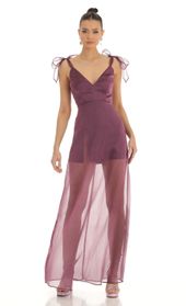 Picture thumb Tia Shoulder Bow A-Line Illusion Maxi Dress in Purple. Source: https://media.lucyinthesky.com/data/Jan23/170xAUTO/61e12e94-78aa-4f67-b773-0fb52320fddd.jpg