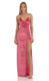Picture thumb Kimberly Velvet Glitter High Slit Maxi Dress in Hot Pink. Source: https://media.lucyinthesky.com/data/Jan23/170xAUTO/846f23d7-2ff8-4b9b-bba3-3920b3982bed.jpg