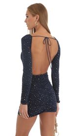 Picture thumb Josie Gold Foil Open Back Dress in Navy. Source: https://media.lucyinthesky.com/data/Jan23/170xAUTO/85ae3efb-a126-4477-b7db-e430020a09d7.jpg