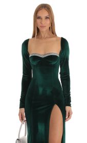Picture thumb Colby Velvet Bodycon Midi Dress in Green. Source: https://media.lucyinthesky.com/data/Jan23/170xAUTO/86009cc9-aa64-4c40-aa1c-68c533961a36.jpg