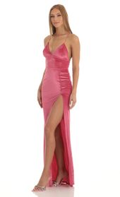 Picture thumb Kimberly Velvet Glitter High Slit Maxi Dress in Hot Pink. Source: https://media.lucyinthesky.com/data/Jan23/170xAUTO/96799541-2047-4c44-a045-1767846f479d.jpg