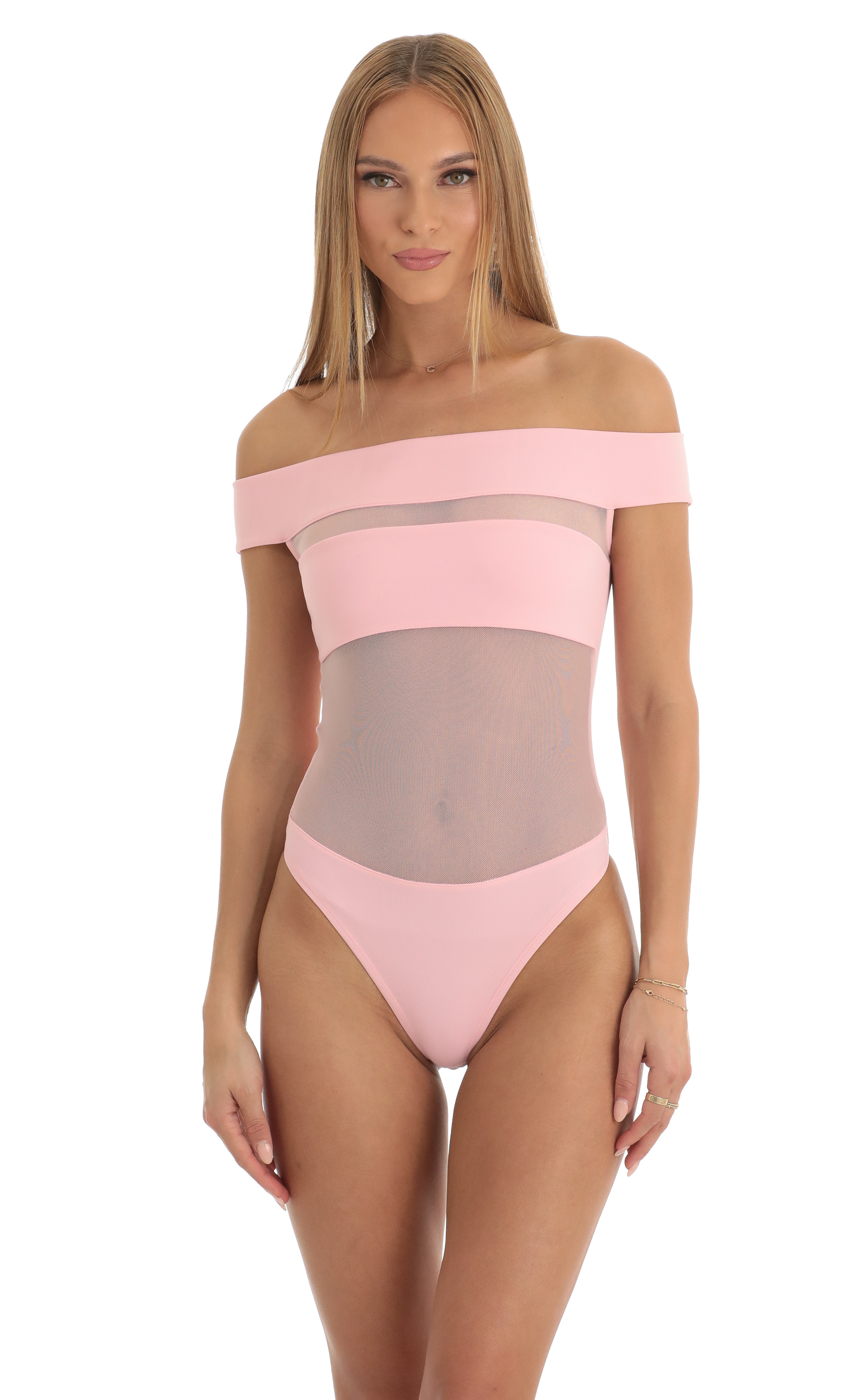 Clarisse Mesh Illusion Bodysuit in Pink