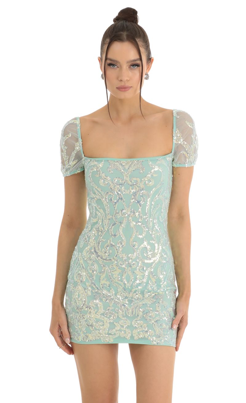 Glitter Short Sleeve Bodycon Dress in Teal LUCY IN THE SKY