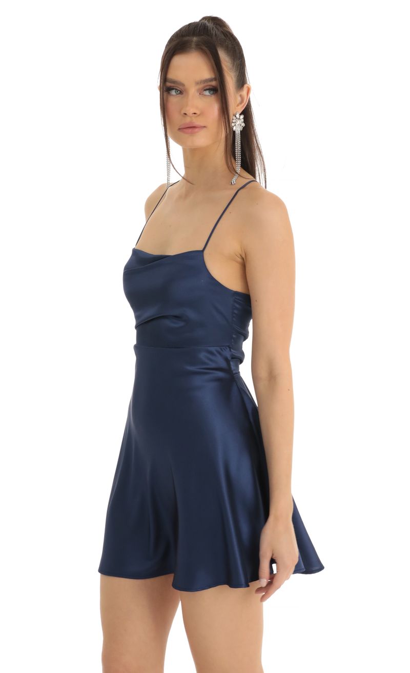 Picture Rowena Satin A-Line Dress in Blue. Source: https://media.lucyinthesky.com/data/Jan23/800xAUTO/1d542d98-0c27-4967-9aeb-0141d823b6b2.jpg